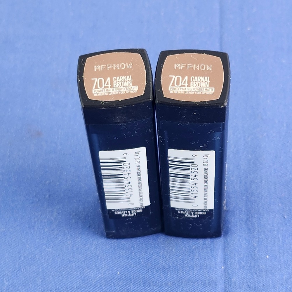 2 PK MAYBELLINE COLOR SENSATIONAL LIPSTICK No. 704 CARNAL BROWN POWDER MATTE~NEW
